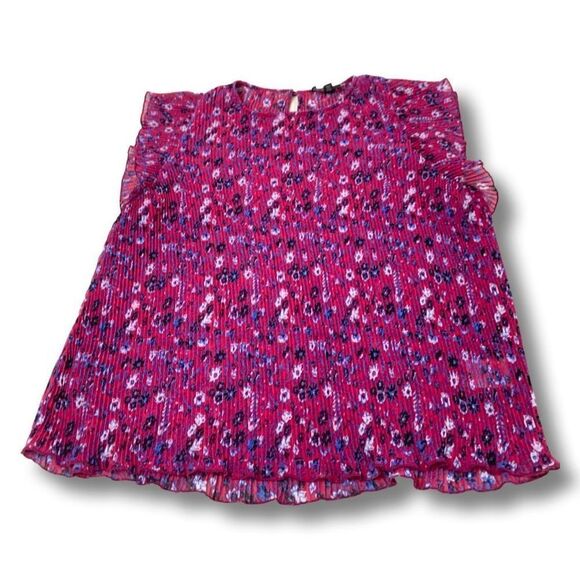 Floral Pleated Ruffled Sleeve Blouse - Picture 1 of 7